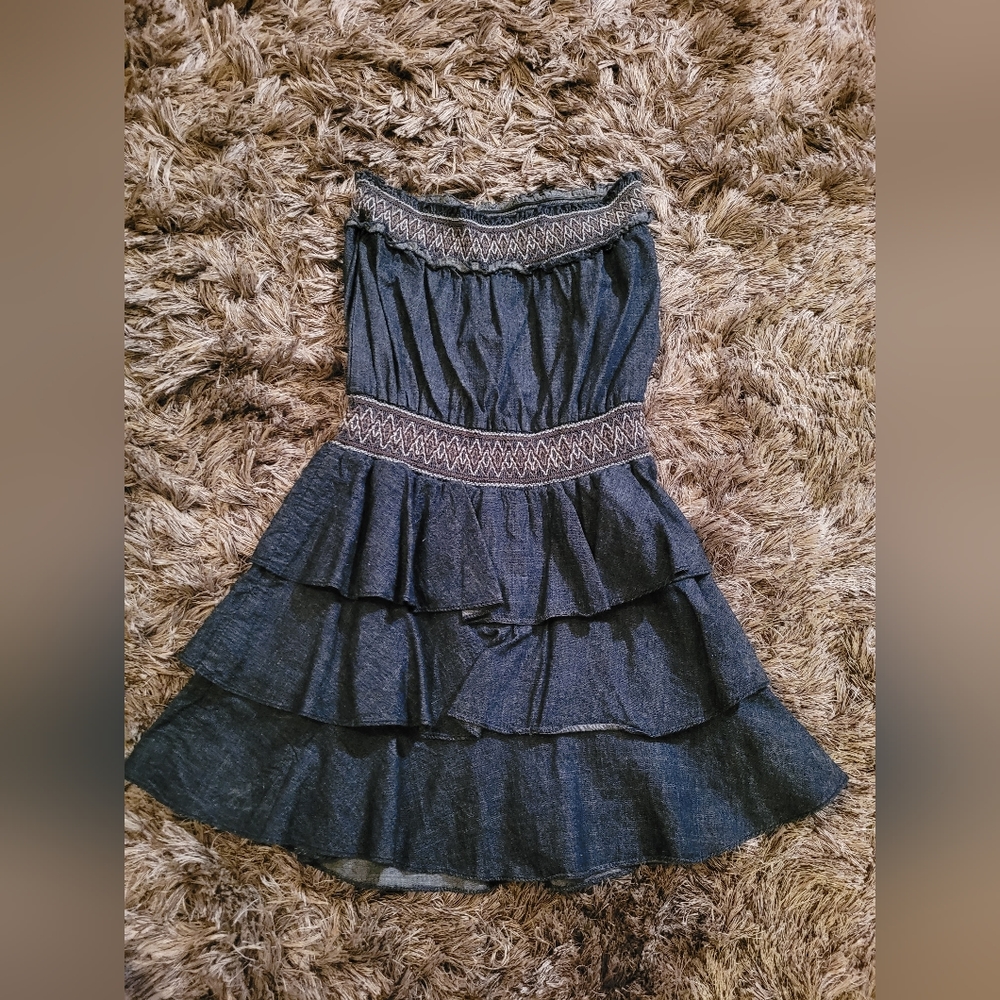 Strapless Ruffled Denim Dress